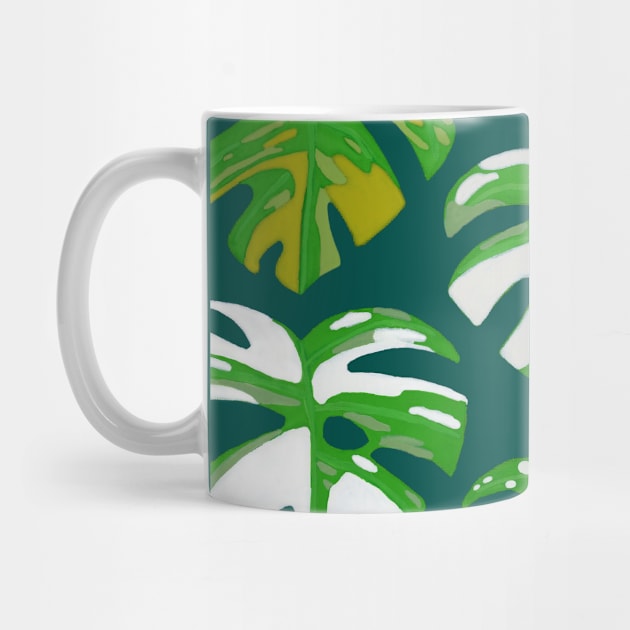 Variegated Monstera Pattern in Gouache-Teal by paintedpansy